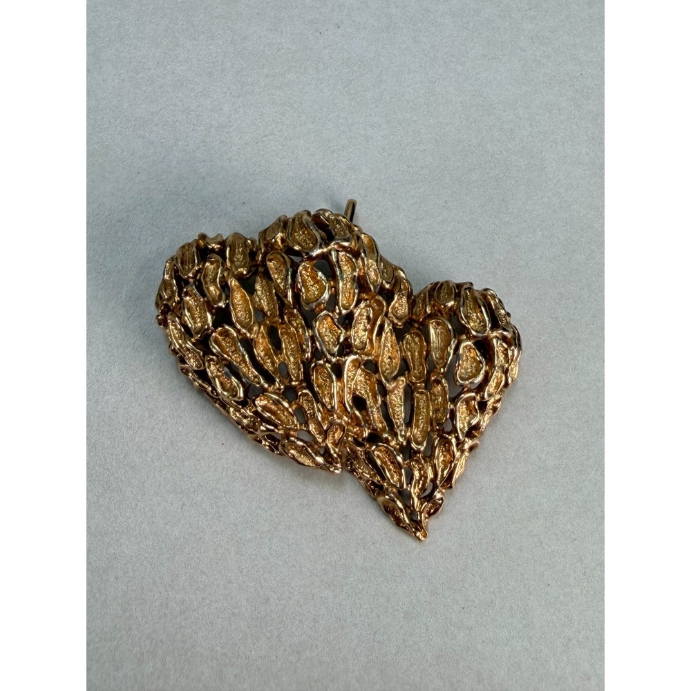Vintage PANETTA Gold Tone Textured Heart Pendant Statement Costume Jewelry